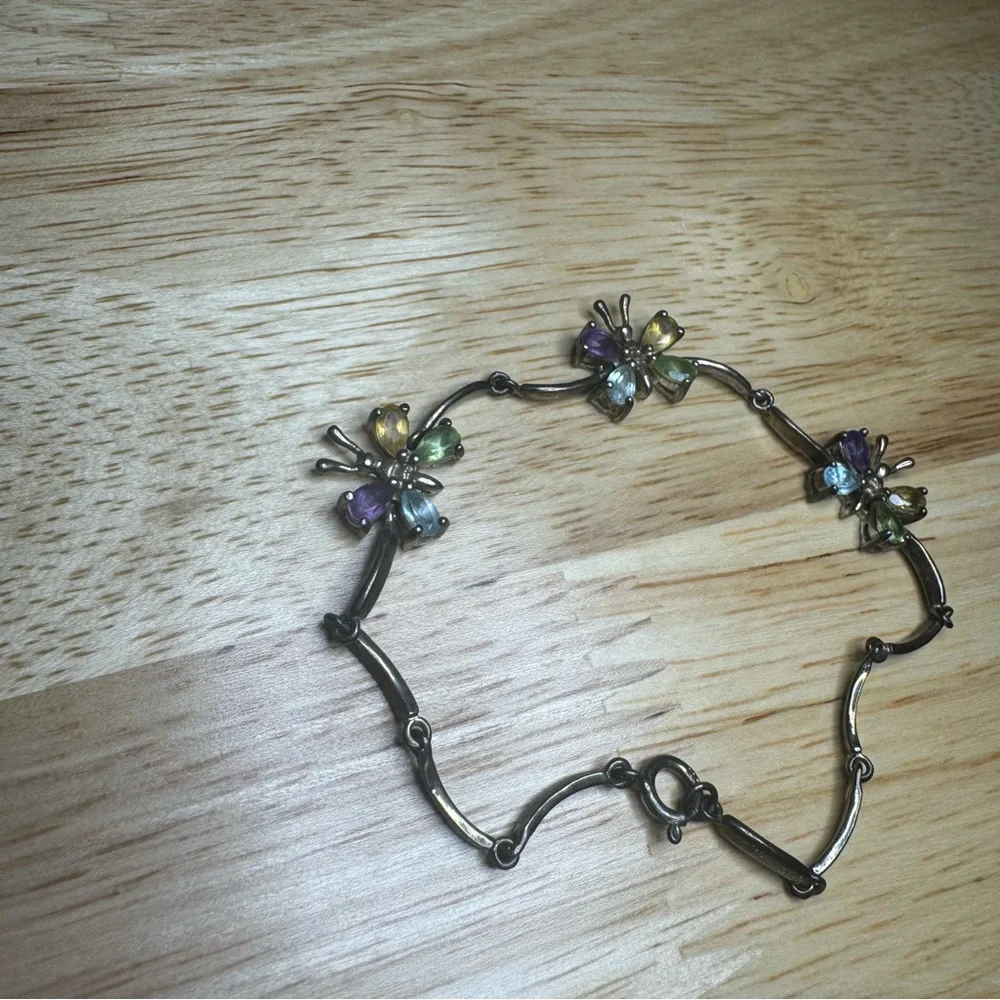 VTG Sterling Silver Womens Butterfly Bracelet Multicolor Whimsigoth Cottagecore